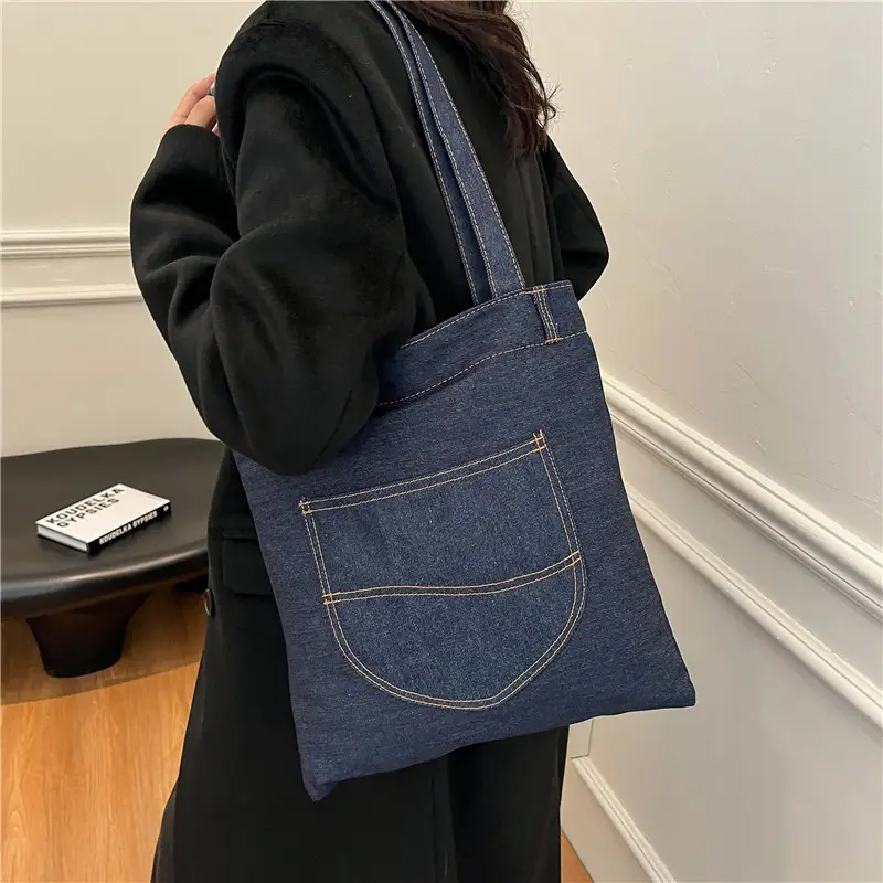 Denim Flap Pocket Shoulder Bag for Women - Image 3