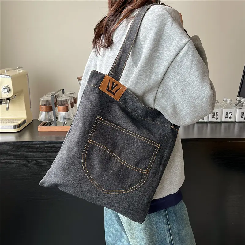 Denim Flap Pocket Shoulder Bag for Women - Image 4