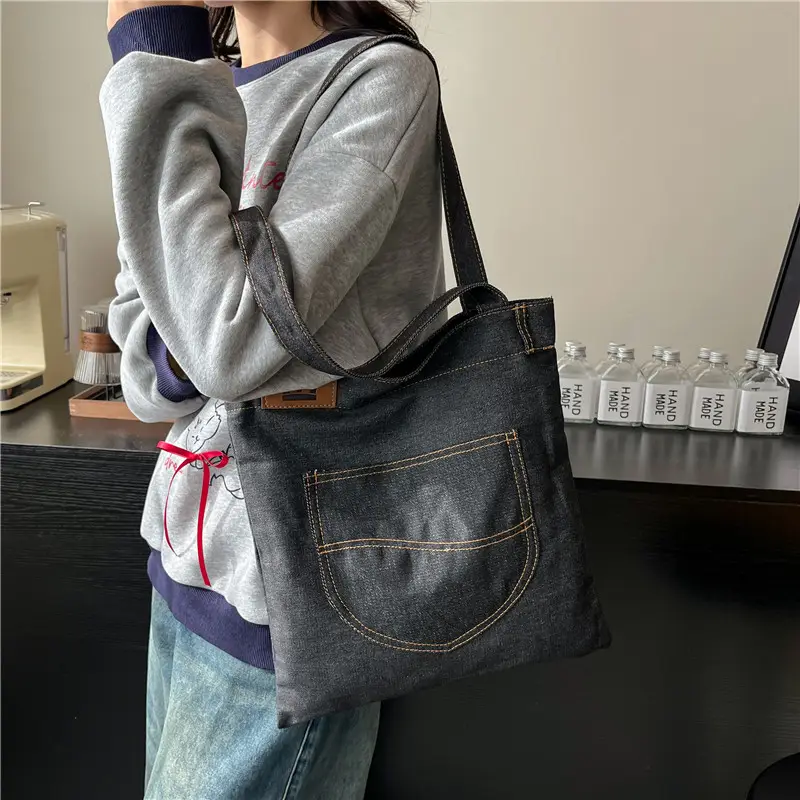 Denim Flap Pocket Shoulder Bag for Women - Image 5