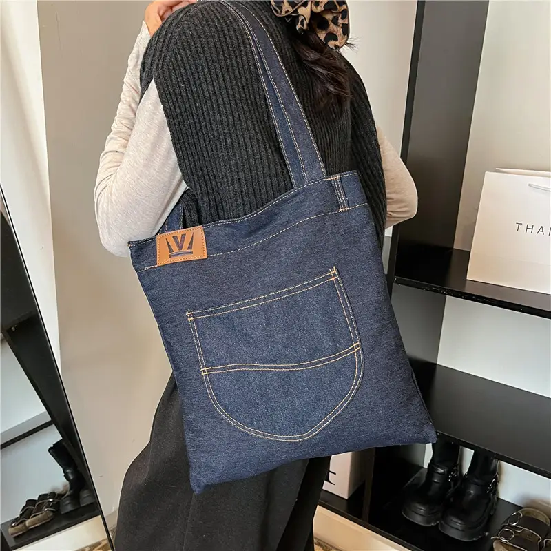 Denim Flap Pocket Shoulder Bag for Women - Image 6