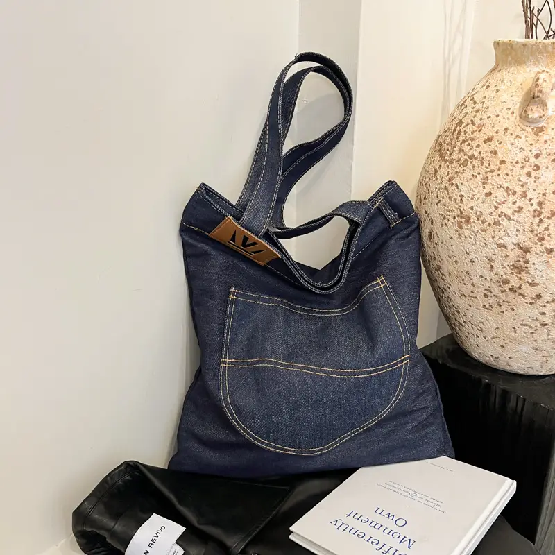Denim Flap Pocket Shoulder Bag for Women - Image 2
