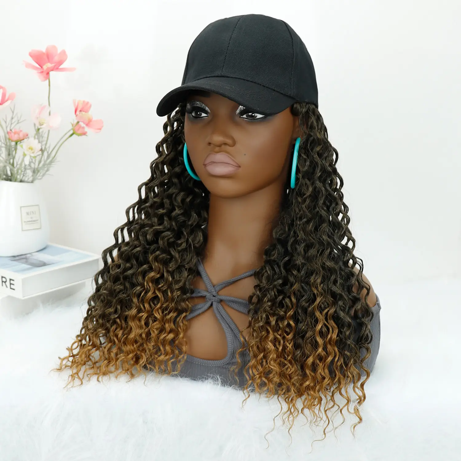 Deep Curly African Wig with Baseball Cap - Image 7