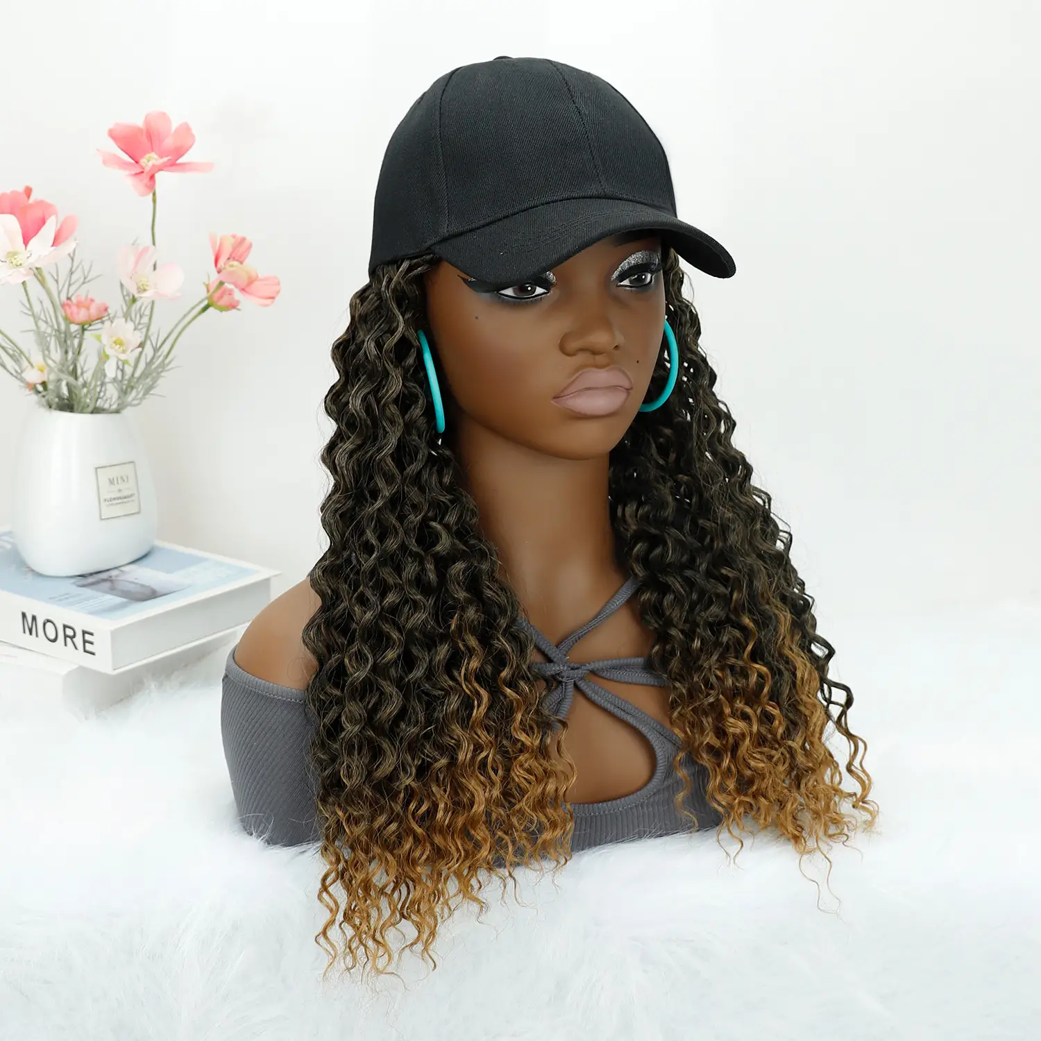 Deep Curly African Wig with Baseball Cap - Image 8