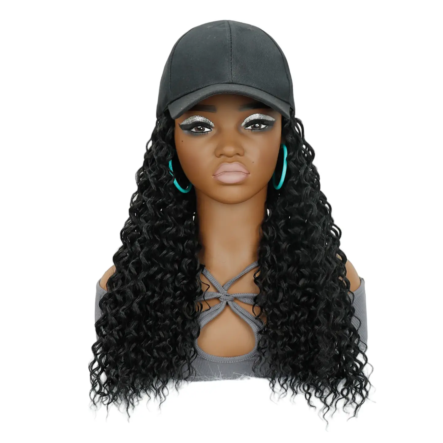 Deep Curly African Wig with Baseball Cap - Image 10