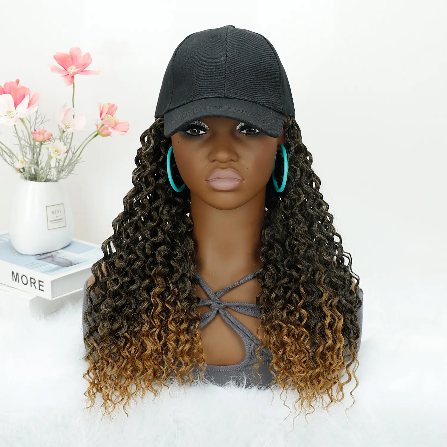 Deep Curly African Wig with Baseball Cap — feature 2