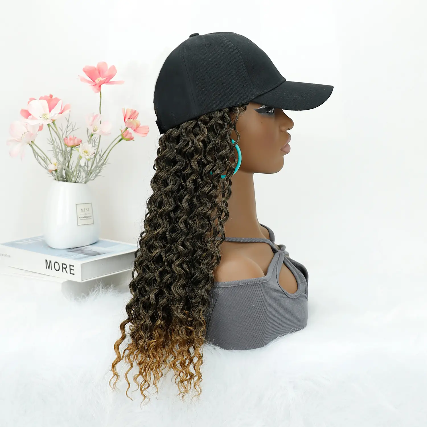 Deep Curly African Wig with Baseball Cap — feature 4