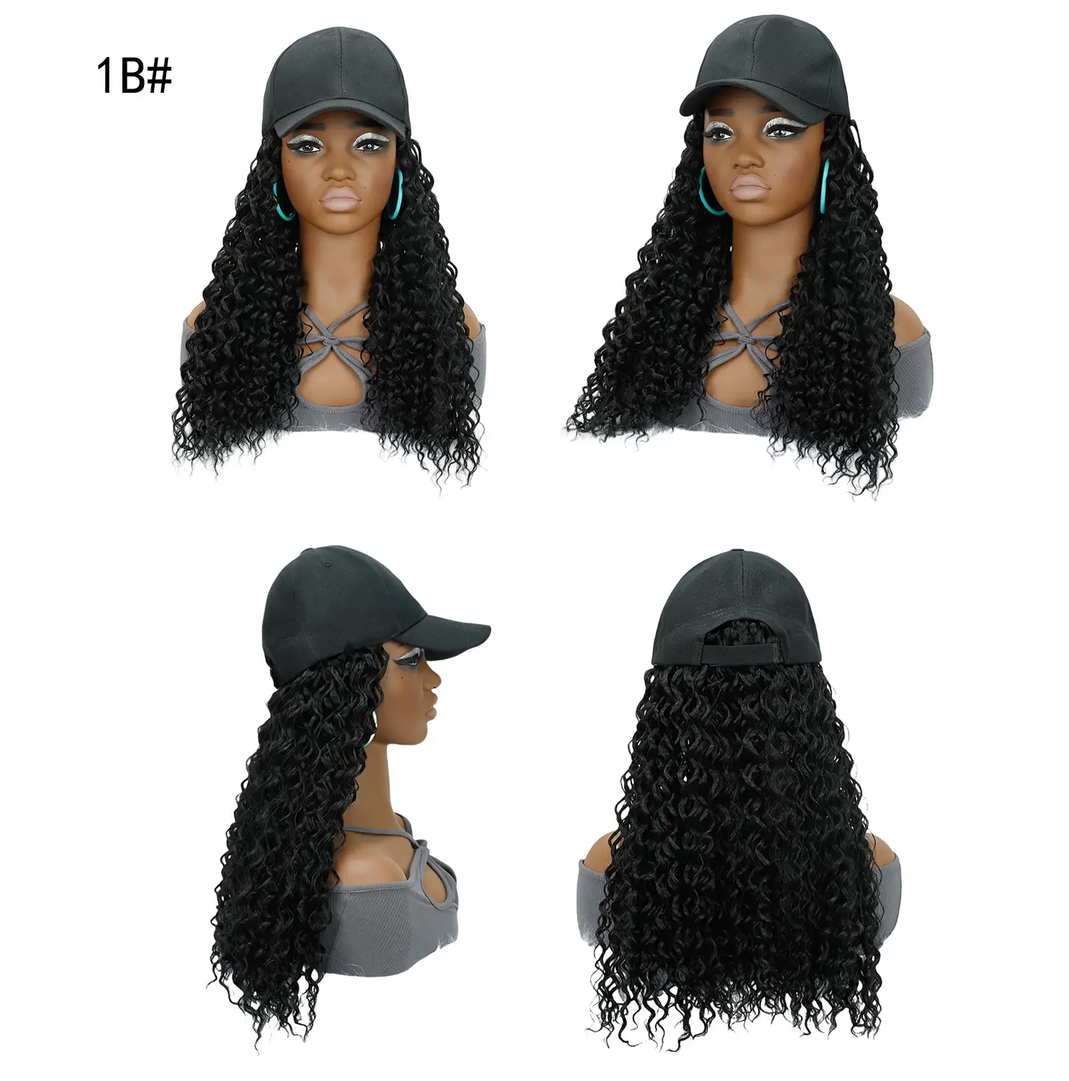 Deep Curly African Wig with Baseball Cap — feature 6