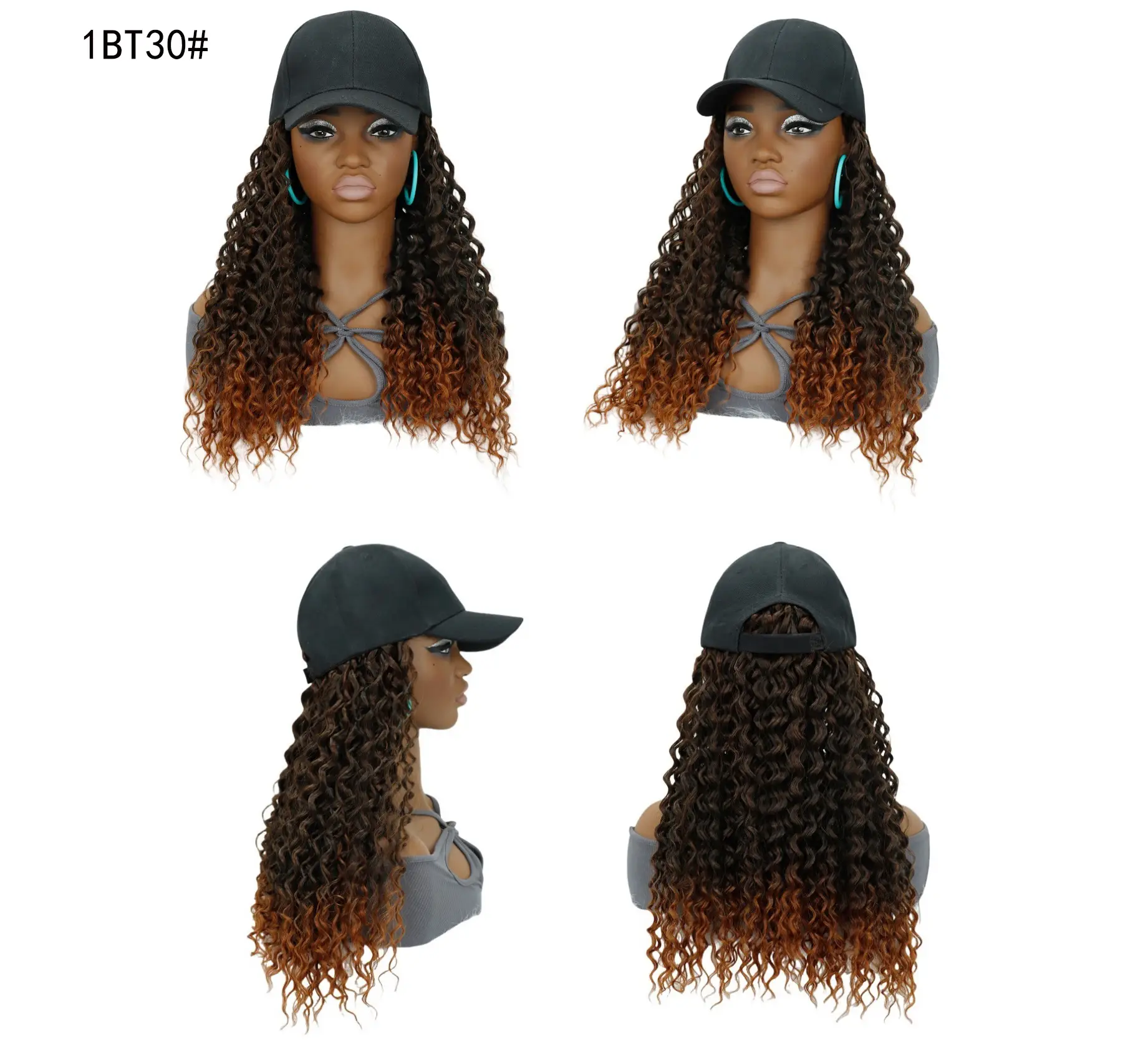 Deep Curly African Wig with Baseball Cap - Image 3