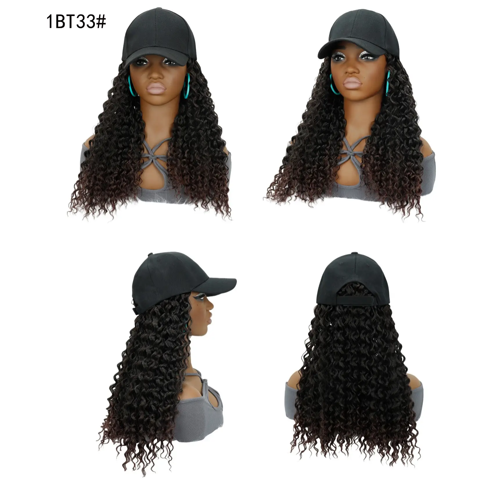 Deep Curly African Wig with Baseball Cap - Image 4