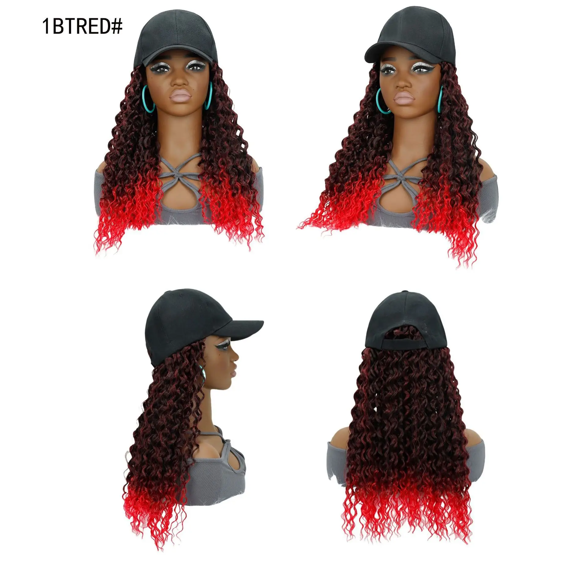 Deep Curly African Wig with Baseball Cap - Image 5