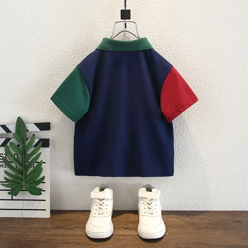 Boys 2025 Polo Shirt Navy Blue Red Logo - Image 2
