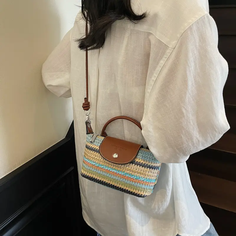 Women's Rainbow Woven Mini Shoulder Crossbody Bag - Image 6