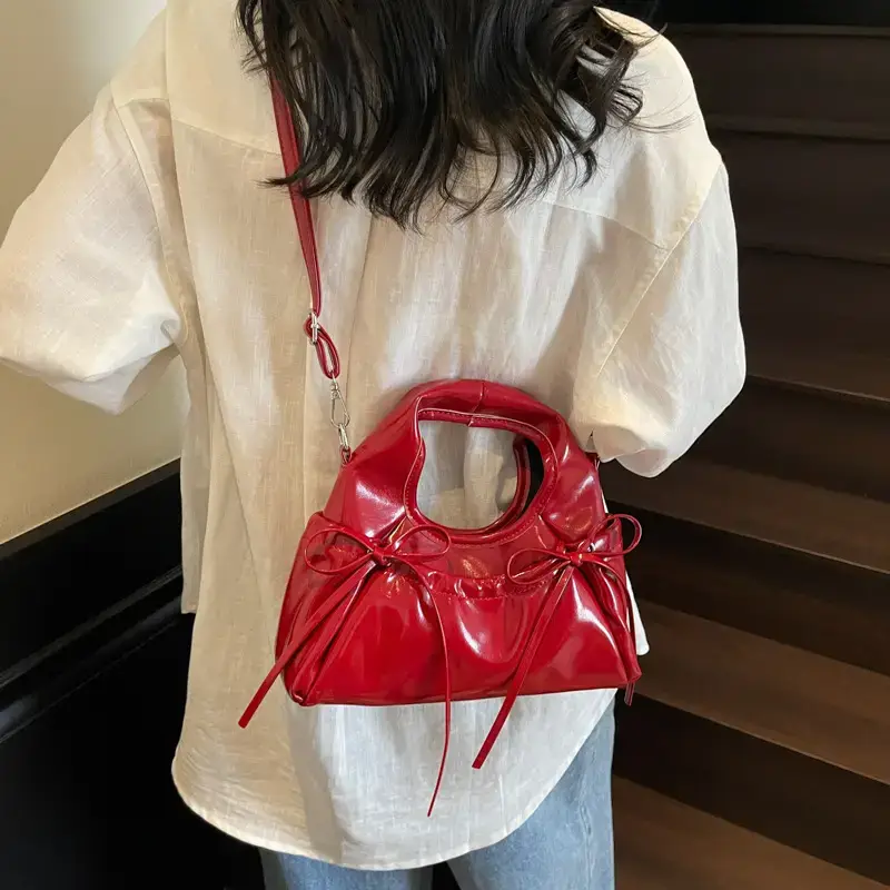 Red Korean Style Satchel Bucket Bag Women 2025 - Image 6