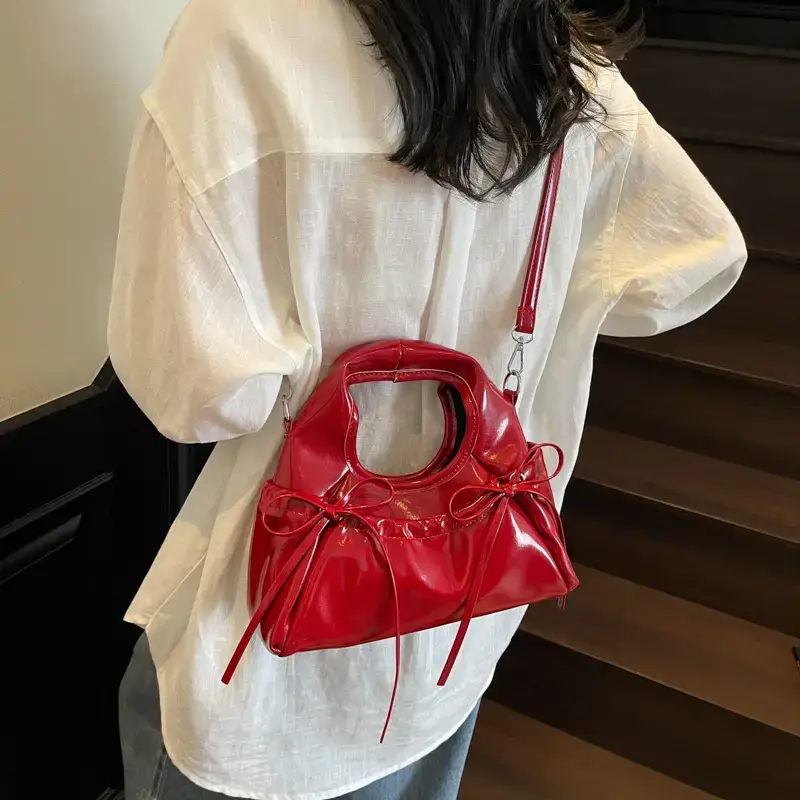 Red Korean Style Satchel Bucket Bag Women 2025 - Image 3