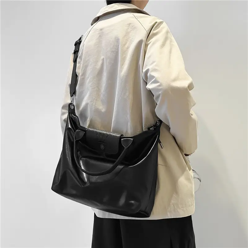 Black PU Leather Shoulder Bag for Men Women - Image 4