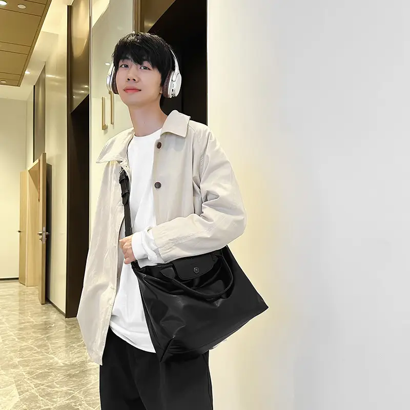 Black PU Leather Shoulder Bag for Men Women - Image 6