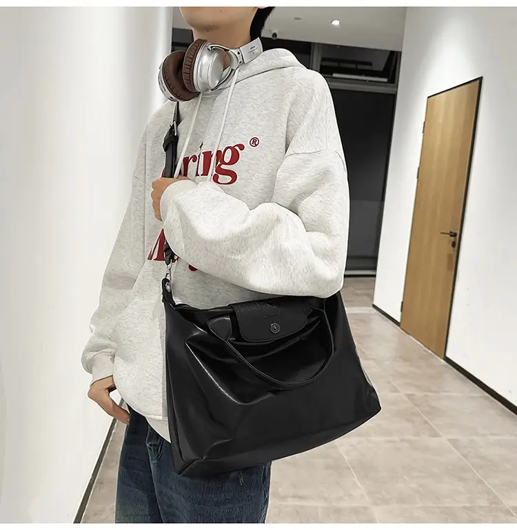 Black PU Leather Shoulder Bag for Men Women — feature 24