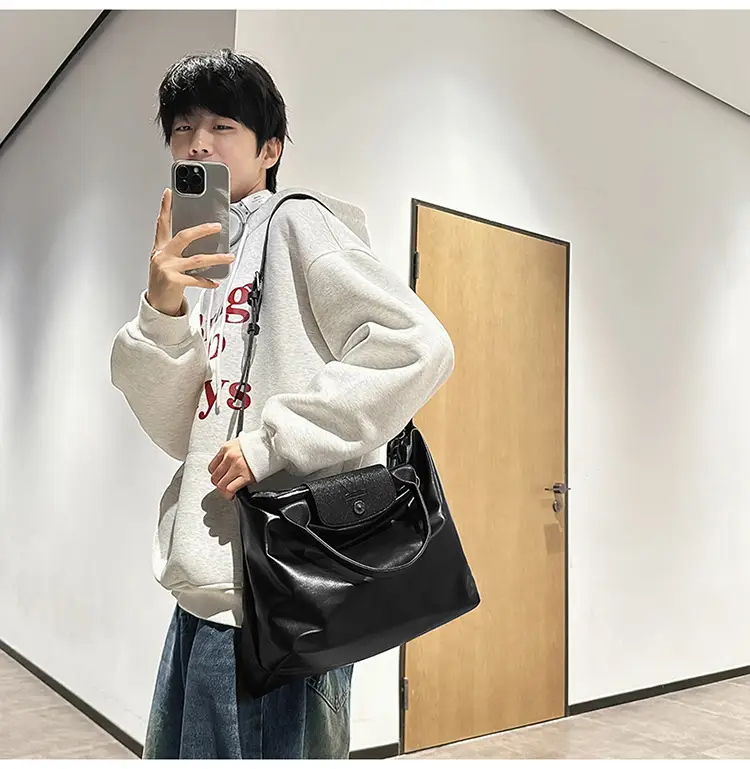 Black PU Leather Shoulder Bag for Men Women — feature 26