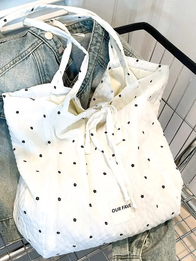 Korean Polka Dot Canvas Shoulder Tote Bag 2025 - Image 4