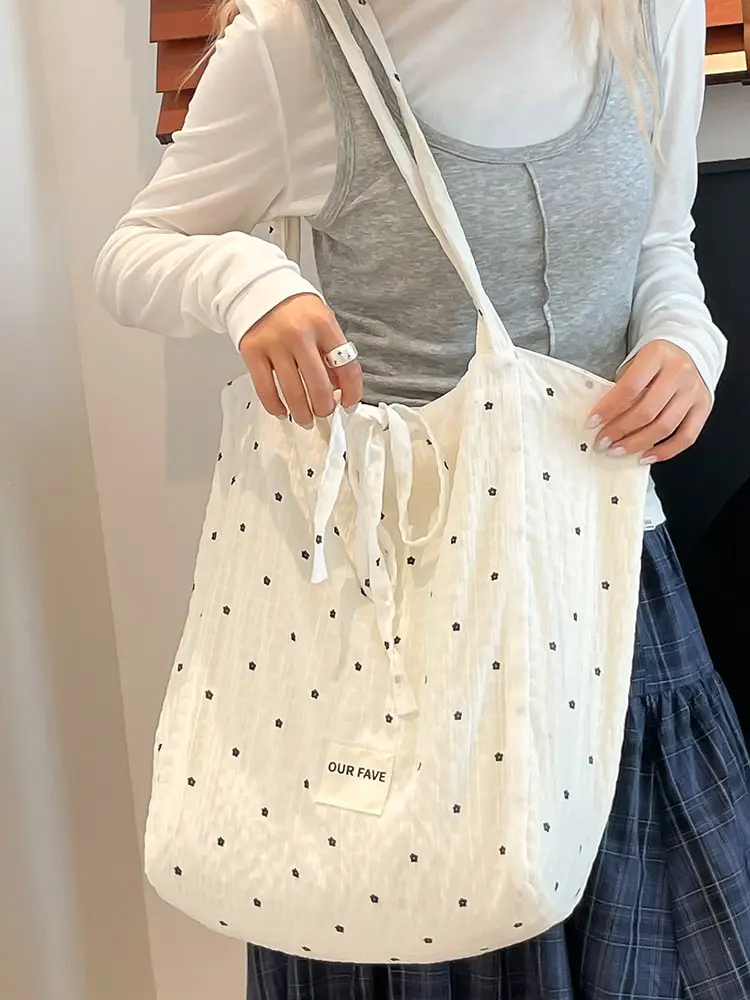 Korean Polka Dot Canvas Shoulder Tote Bag 2025 - Image 6