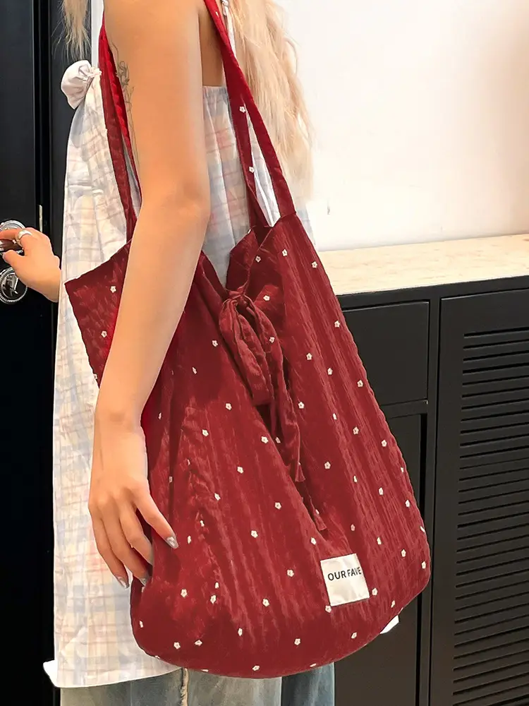 Korean Polka Dot Canvas Shoulder Tote Bag 2025 - Image 7