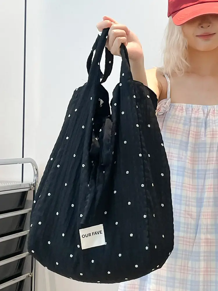 Korean Polka Dot Canvas Shoulder Tote Bag 2025 - Image 8