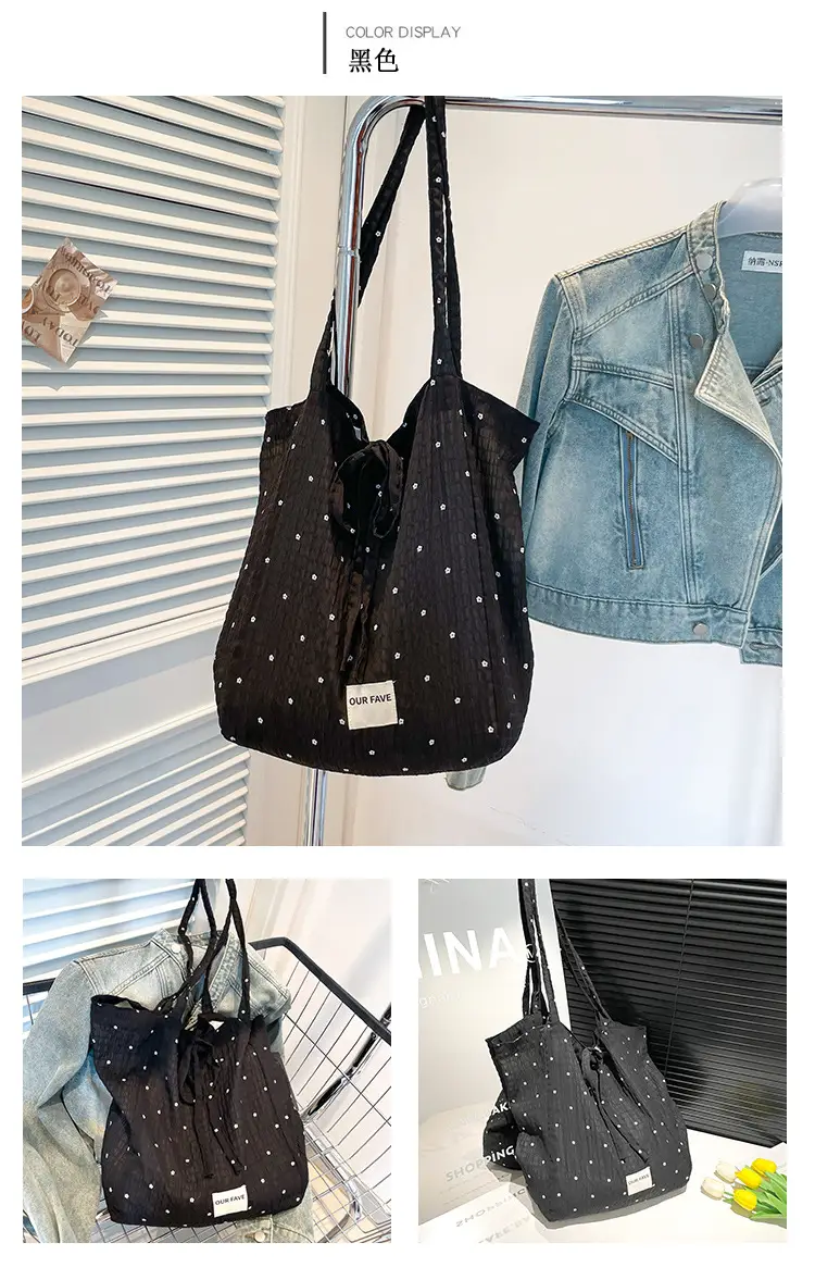 Korean Polka Dot Canvas Shoulder Tote Bag 2025 — feature 12