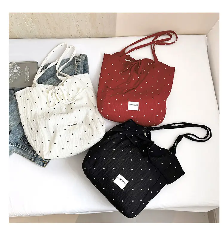 Korean Polka Dot Canvas Shoulder Tote Bag 2025 — feature 15