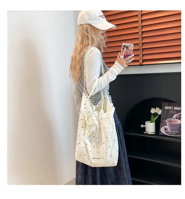 Korean Polka Dot Canvas Shoulder Tote Bag 2025 — feature 17