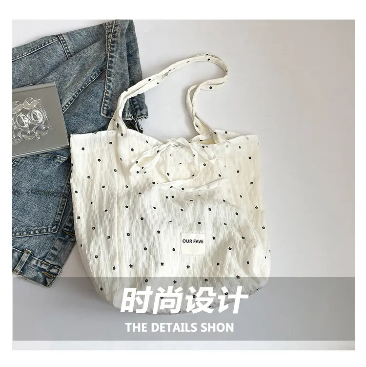 Korean Polka Dot Canvas Shoulder Tote Bag 2025 — feature 6