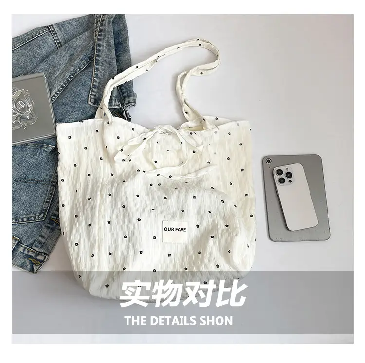 Korean Polka Dot Canvas Shoulder Tote Bag 2025 — feature 9