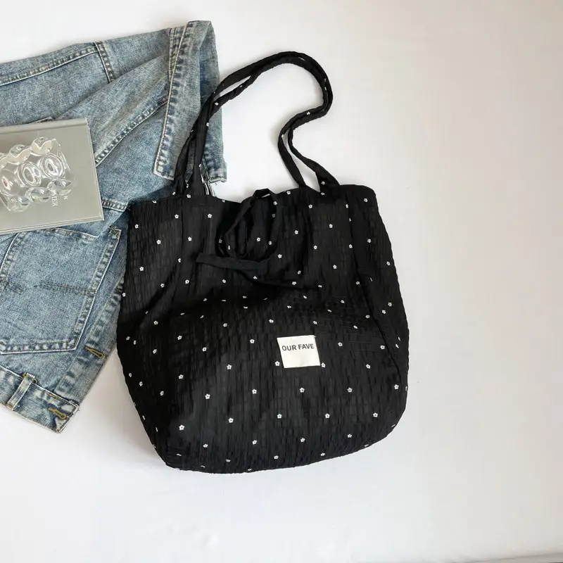 Korean Polka Dot Canvas Shoulder Tote Bag 2025 - Image 3