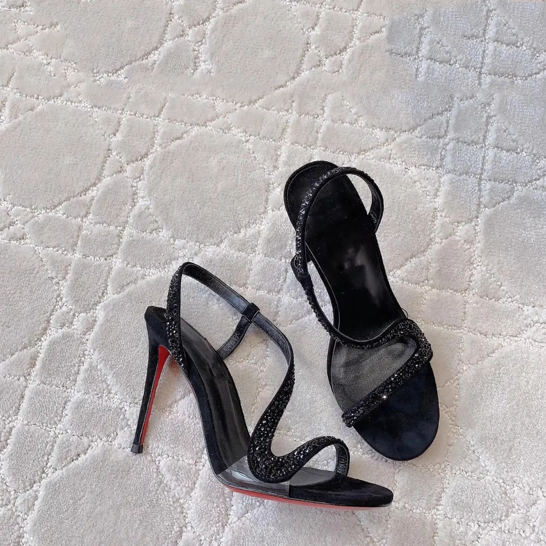 One-Line Stiletto Hollow Sandals for Women, Summer Ladies' Temperament, Rhinestone Sexy Red-Soled High Heels, Snake-Shaped Open-Toe Women's Shoes - Image 3