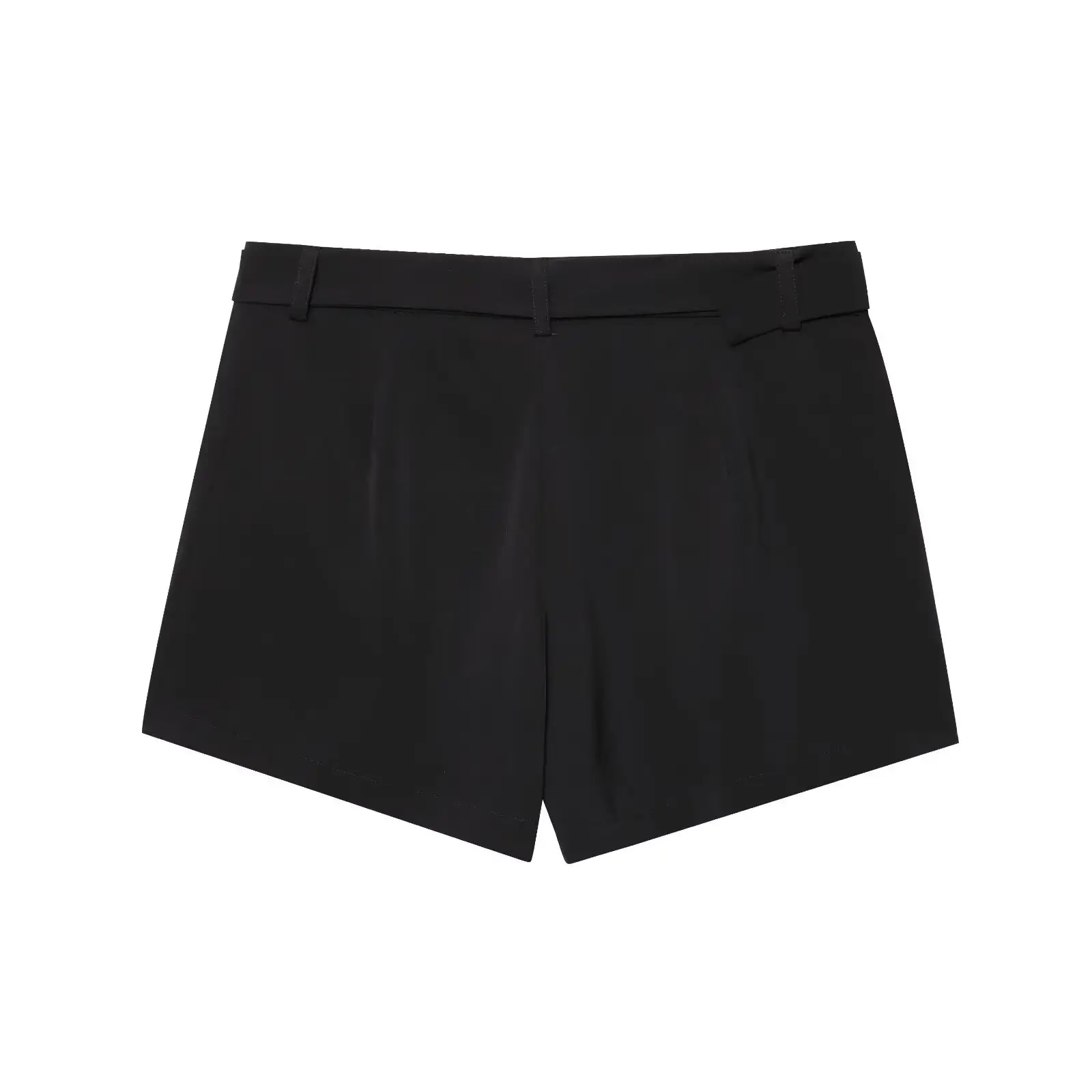 Black Pleated Shorts with Belt for Women - Image 2