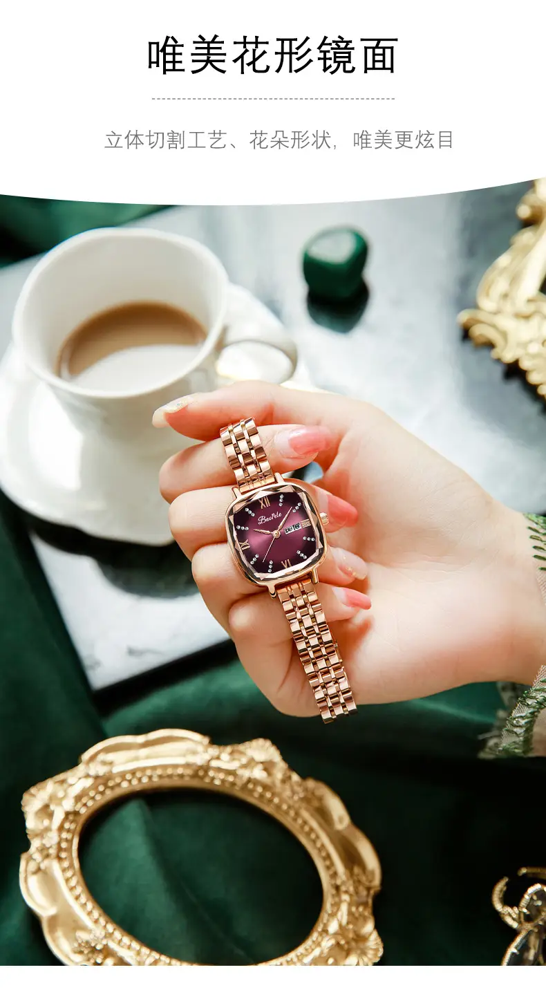 Baopele Women's Rose Gold Quartz Watch Green Dial — feature 5