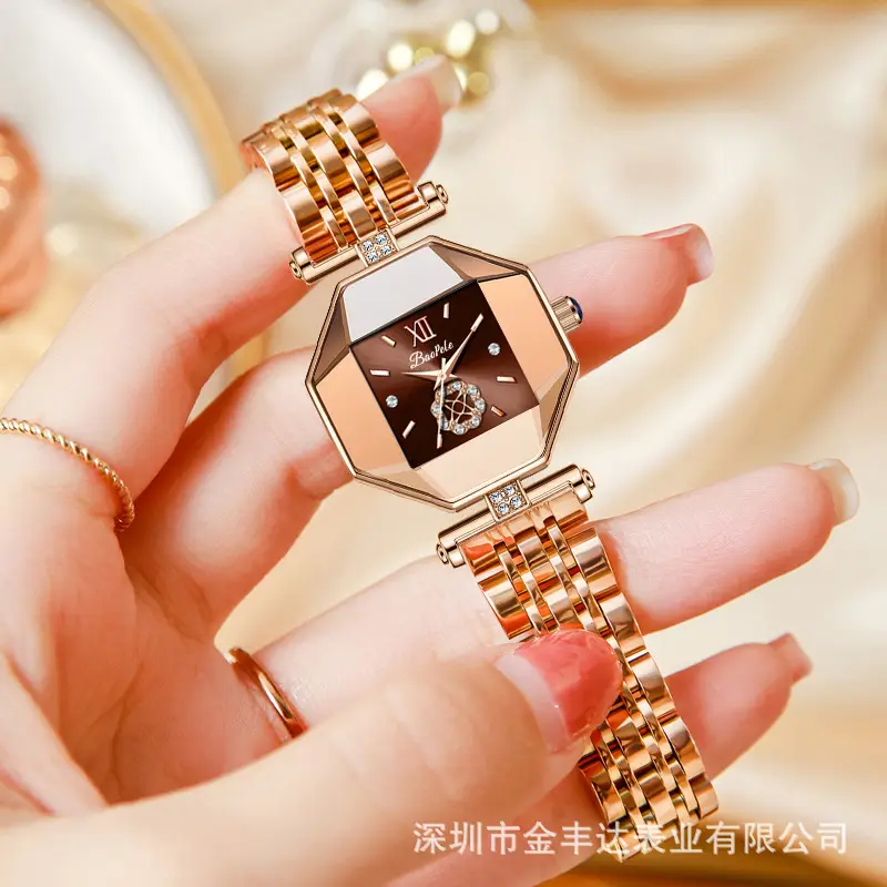 Rose Gold Crown Watch for Women with Diamond Band - Image 6
