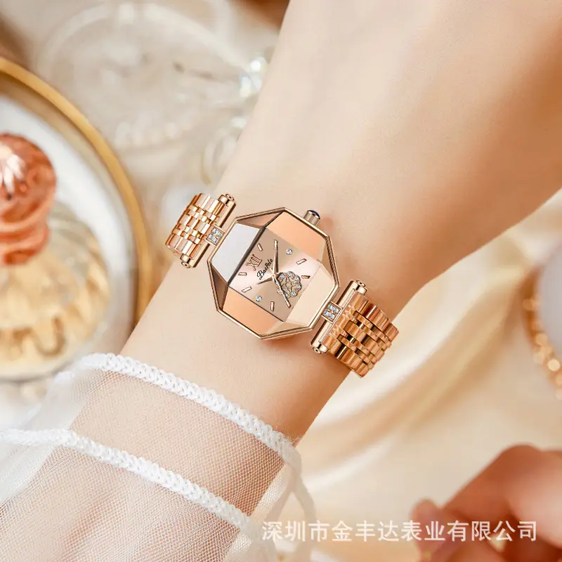Rose Gold Crown Watch for Women with Diamond Band - Image 7