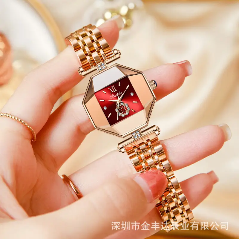 Rose Gold Crown Watch for Women with Diamond Band - Image 8