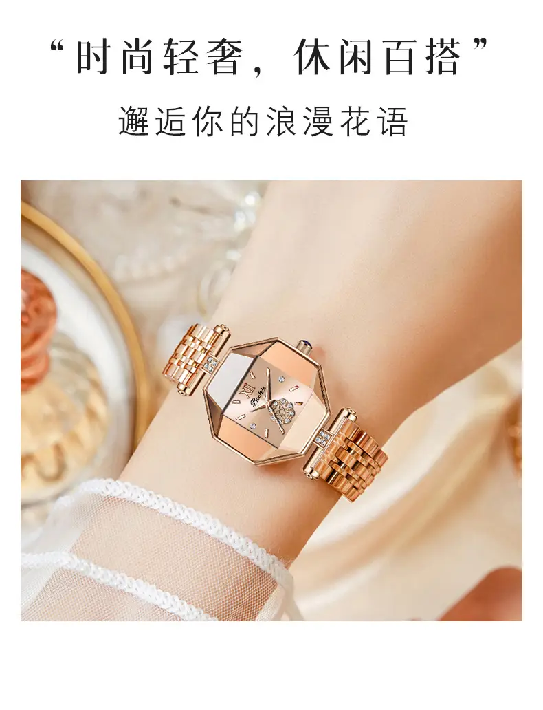 Rose Gold Crown Watch for Women with Diamond Band — feature 5