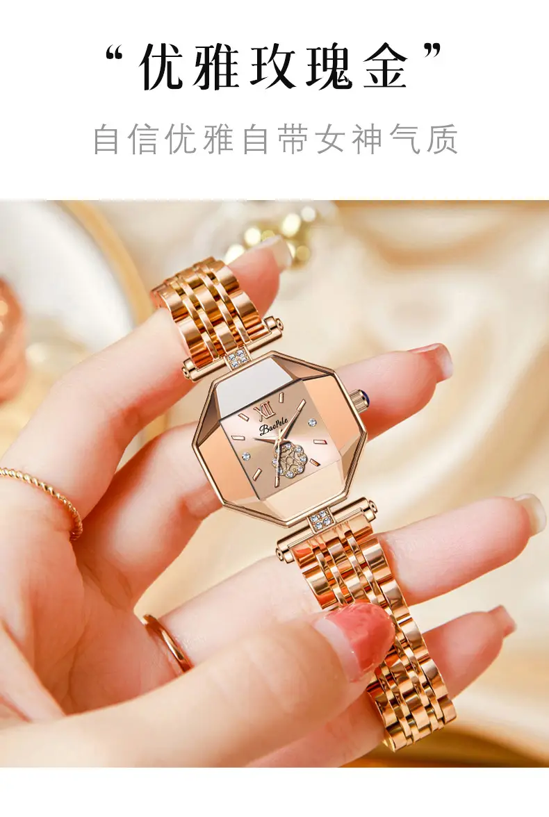 Rose Gold Crown Watch for Women with Diamond Band — feature 7