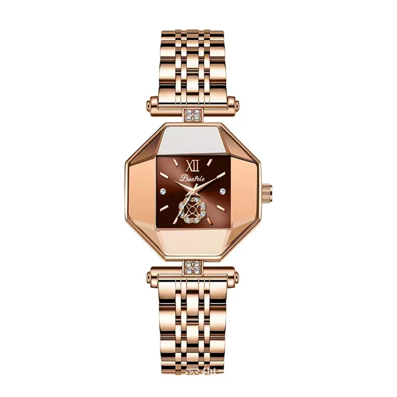 Rose Gold Crown Watch for Women with Diamond Band - Image 2