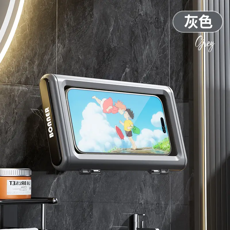 Bathroom Waterproof and Anti-Fog Mobile Phone Box Punched Wall-Mounted Mobile Phone Holder Drama Artifact Rotatable Kitchen Waterproof Rack Digital, Computer - Image 2