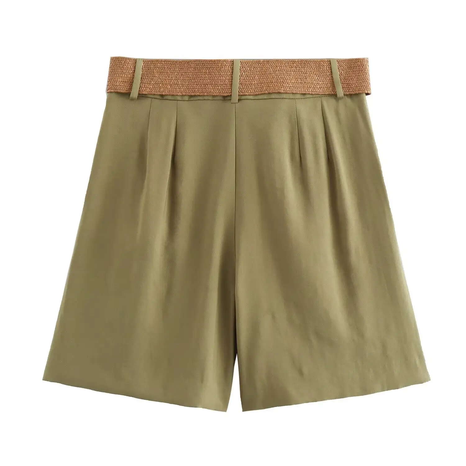 Women's Olive Belted Bermuda Shorts 2025 Summer — feature 3