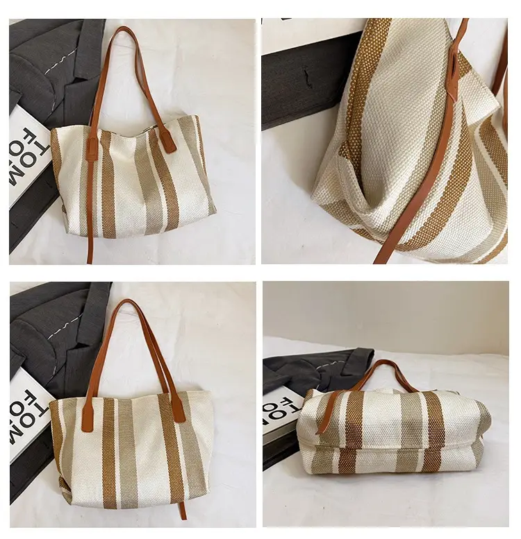 2025 Large Canvas Tote Bag with Vertical Stripes — feature 11