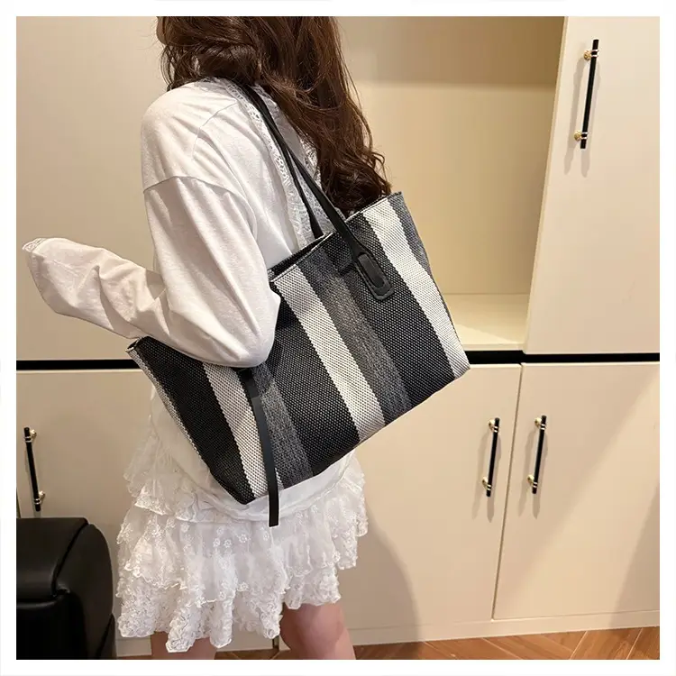 2025 Large Canvas Tote Bag with Vertical Stripes — feature 14
