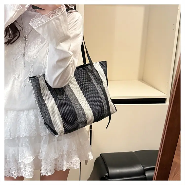 2025 Large Canvas Tote Bag with Vertical Stripes — feature 16