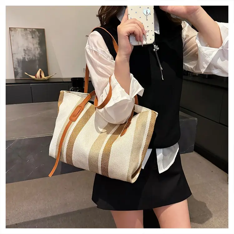 2025 Large Canvas Tote Bag with Vertical Stripes — feature 17