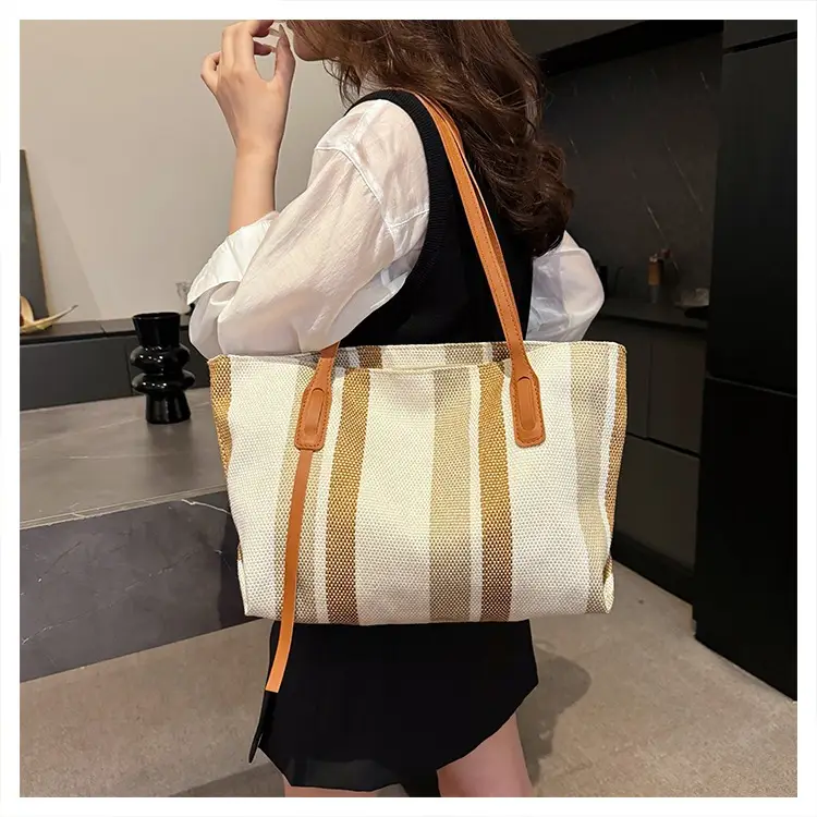 2025 Large Canvas Tote Bag with Vertical Stripes — feature 18