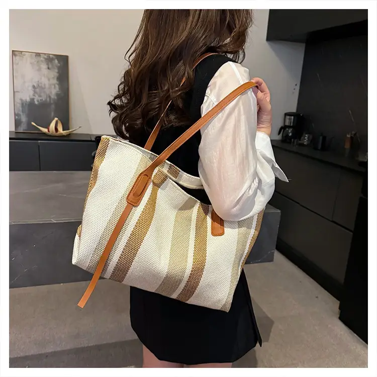 2025 Large Canvas Tote Bag with Vertical Stripes — feature 19