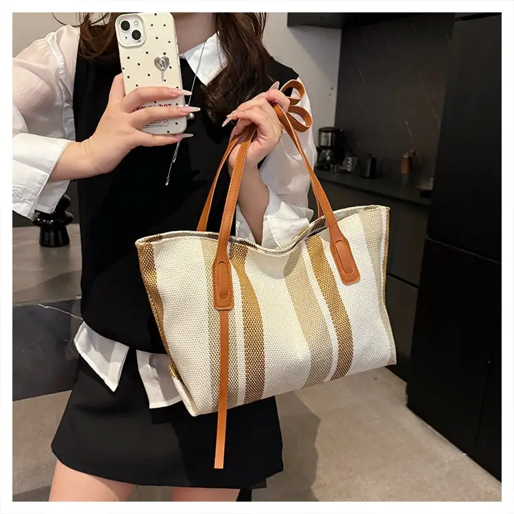 2025 Large Canvas Tote Bag with Vertical Stripes — feature 20